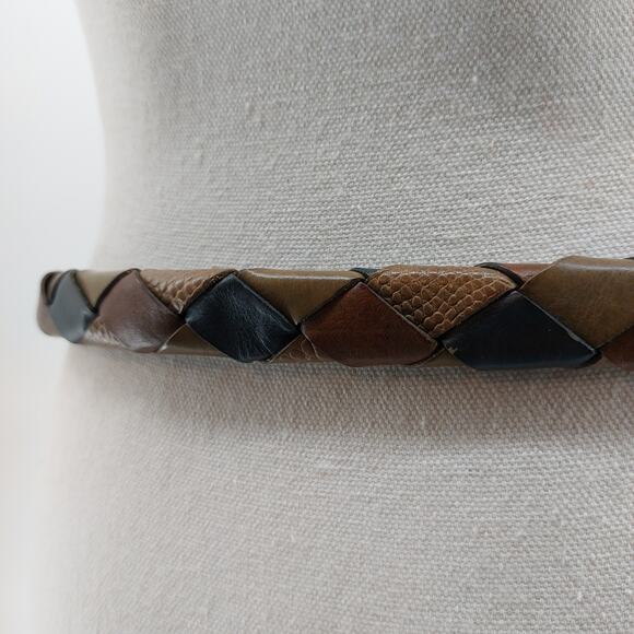 Vintage Womens Leather Weaved Snake Brown Belt 32" Claw Buckle - Picture 7 of 12